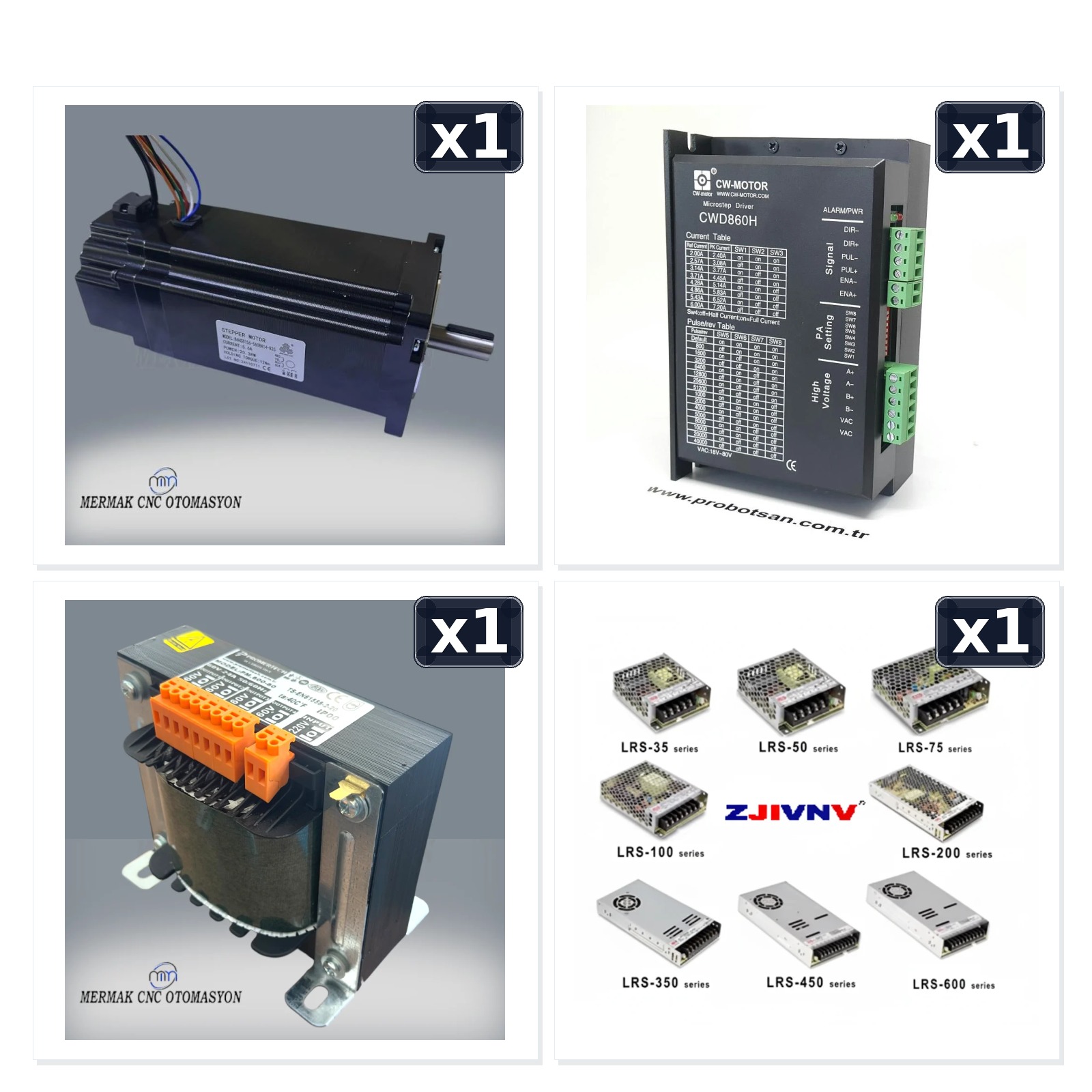 Frenli Nema 34 12 Nm + CWD860H + 60V + 24V Fren Besleme Z Ekseni Seti